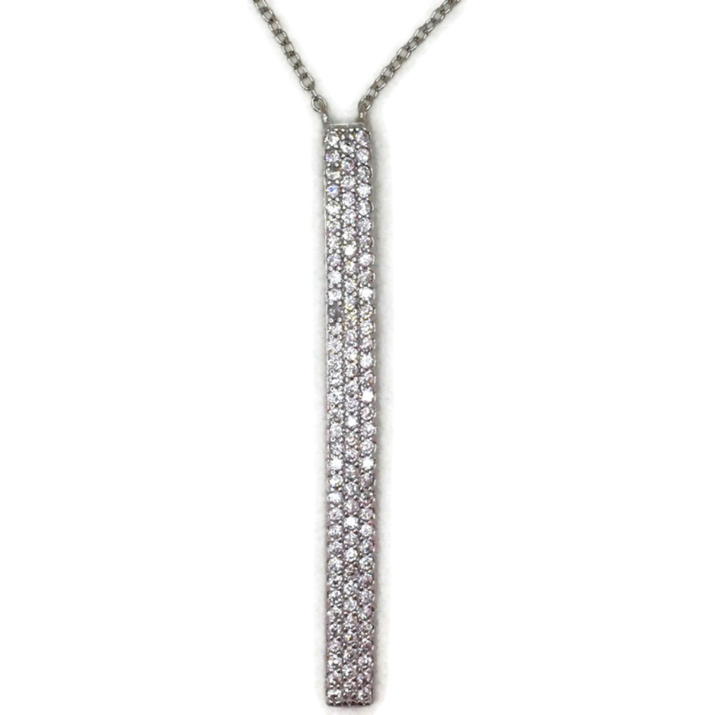 White Gold Layer Silver Pendant Long Strip & Cz